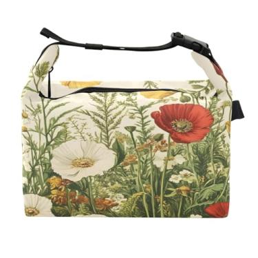 Imagem de STAYTOP Linda lancheira de flores silvestres com fivela, lancheira isolada para meninos e meninas, lancheira térmica para trabalho escolar