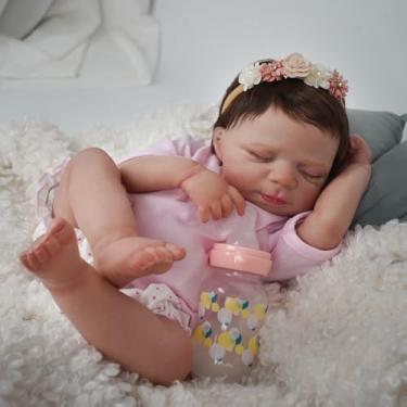 Imagem de Bebê Reborn Boneca Silicone Realista Menina Original Pintado 48cm (Menina Dormindo 4)