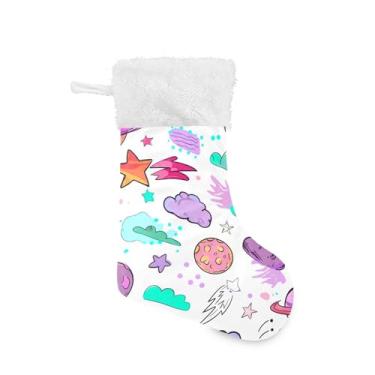 Imagem de xigua Meias de Natal Planetas Coloridas Personalizadas Grande Doces Presente Pendurado Meias de Natal Decoração para Família, Enfeites de Festa de Férias, Decoração Lareira