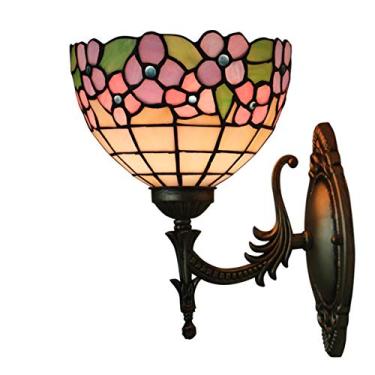 Imagem de Luminária de parede vintage floral de 8 polegadas, estilo Tiffany, feita à mão em vitral, para cabeceira, ideal para quarto, sala de estar e corredor, potência máxima de 40W.