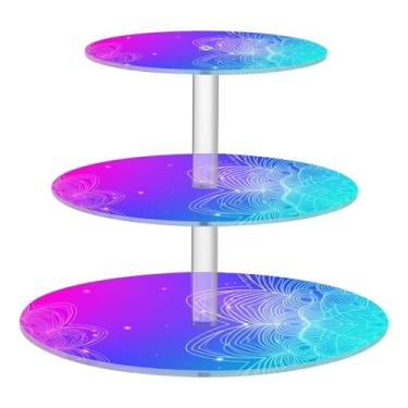 Imagem de CEBUGI Suporte de cupcake de 3 camadas, padrão mandala, redondo, suporte de bolo, bandeja de servir em camadas de acrílico para festas de chá, chá de bebê, casamento e mais