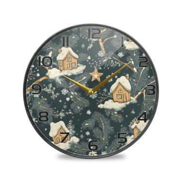 Imagem de YETTASBIN Relógio de parede acrílico Christmas House Pine Branches - Silencioso, sem tique-taque, operado por bateria, relógio redondo decorativo criativo para cozinha, sala de estar, banheiro