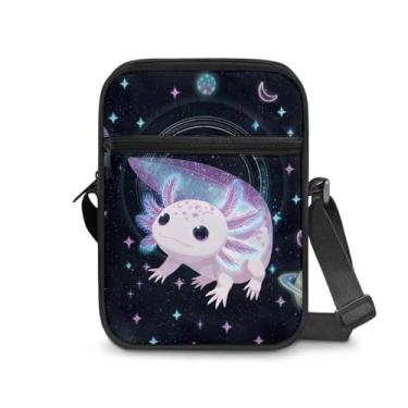 Imagem de CLOHOMIN Bolsa mensageiro para mulheres pequena bolsa tiracolo masculina bolsa tiracolo para chave óculos organizadores de cartões de crédito presentes de férias, Axolotl Starry Sky
