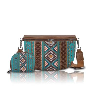 Imagem de Bolsa transversal Boho para mulheres, pochete leve com mini bolsa de moedas, bolsa de ombro de viagem à prova d'água, Turquesa, Small, Boho