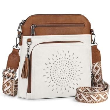 Imagem de RAINSMORE Bolsas transversais para mulheres, bolsa tiracolo de couro, bolsas de ombro femininas modernas, bolsa transversal, Bege e marrom