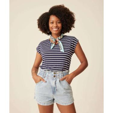 Imagem de Blusa Feminina Listrada Manga Curta Marisa-20042, Azul, GG