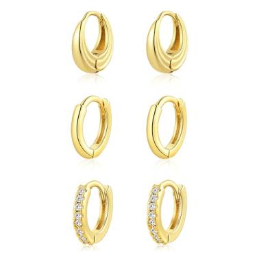 Imagem de Conjunto de brincos de argola de ouro para mulheres modernos, banhados a ouro 14K, leves, pequenos, brincos de argola para mulheres, brincos de argola grossa para mulheres, joias para mulheres, Latão,