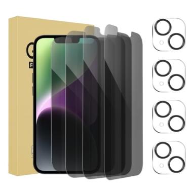 Imagem de Pacote com 4 protetores de tela de privacidade para iPhone 14 Plus [6,7 polegadas] + pacote com 4 protetores de lente de câmera antiespião, película de vidro temperado privada, compatível com capas