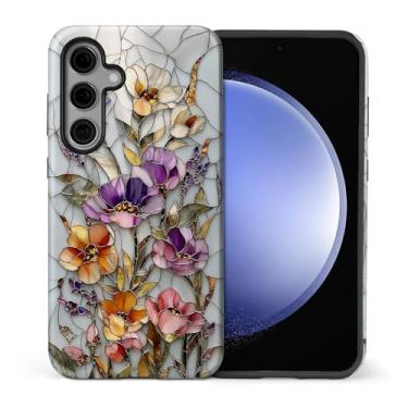 Imagem de CARLOCA Capa para Samsung Galaxy S25 FE, design vintage de flores de mosaico botânico - proteção dupla híbrida TPU macio + PC rígido, capa antiarranhões à prova de choque masculina e feminina elegante