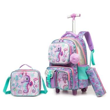 Imagem de Kit Escolar Infantil com Mochila de Rodinha, Lancheira e Estojo, 3 Peças (Mundo Subaquático)