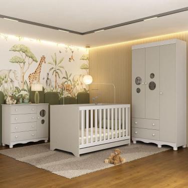 Imagem de Quarto De Bebê Completo Com Berço Americano 3 Em 1 Suspiro Multimóveis MP4624 Branco-off White