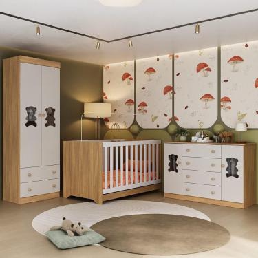Imagem de Quarto De Bebê Completo Com Berço Americano 3 Em 1 Teddy Multimóveis MP4656 Madeirado-off White