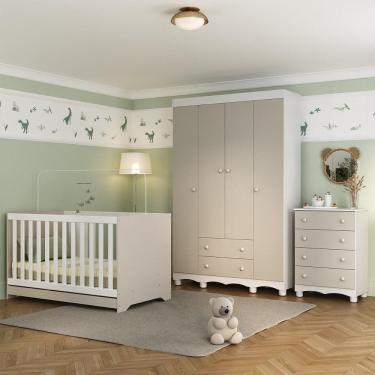 Imagem de Quarto De Bebê Completo Com Berço Americano 3 Em 1 Dengo Multimóveis MP4588 Branco-off White