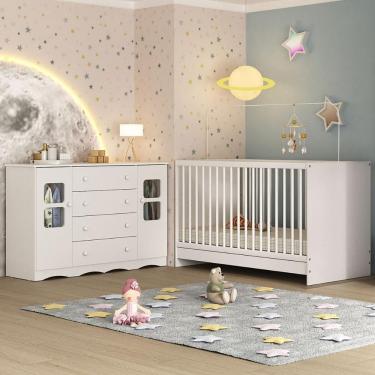 Imagem de Berço 3 Em 1 Para Colchão 130x60cm Com Cômoda 2 Portas 4 Gavetas Serena Multimóveis MP4749 Branco