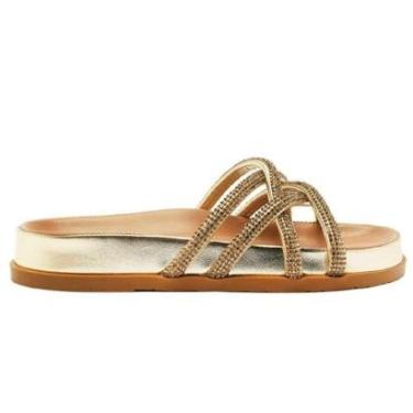 Imagem de Rasteira Feminina Anacapri Papete Entrelaçada Dourada - C303-Feminino