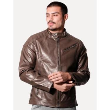 Imagem de Jaqueta Victory Eagle Masculina PU Leather Zip Chest Marrom-Masculino