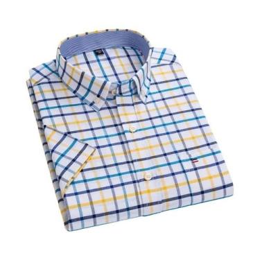 Imagem de Camisa Oxford Masculina 100% Algodão Xadrez Manga Curta Corte Regular 