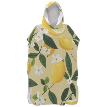 Imagem de Joisal Poncho de surfe amarelo limão vintage para adultos trocador de roupa de praia com capuz toalha de banho absorvente ponchos adultos para mulheres