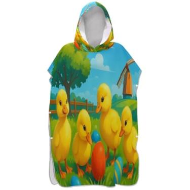 Imagem de Joisal Lindo poncho de surf amarelo pato desenho animado adulto trocador de roupa de praia com capuz toalha de banho de secagem rápida ponchos de praia para homens
