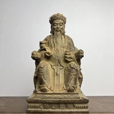 Imagem de FENNYYAR Estatueta esculpida à mão de madeira de ágar estátua de Buda da divindade da terra, 12 cm, para decoração de casa e artesanato