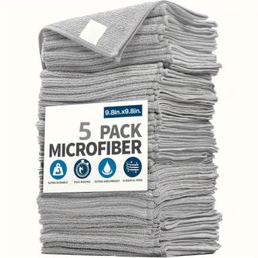 Imagem de Pacote com 5 panos de limpeza de microfibra ultramacios, toalhas de cozinha cinza claro para pratos, vidro, bancadas e aço inoxidável, absorventes e não arranhões