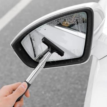 Imagem de Pacote com 2 limpadores de espelho retrovisor de carro telescópico para espelho automático rodo de cabo longo ferramenta de limpeza de névoa de vidro preto