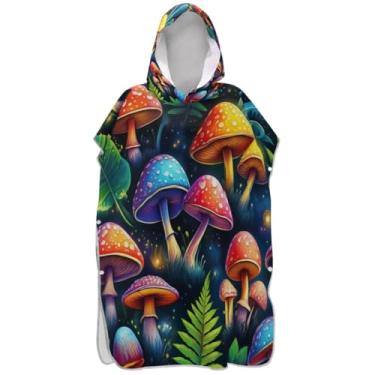 Imagem de Joisal Roupão vestível para adultos poncho de surfe toalha de banho com capuz colorido desenho animado cogumelos folhas ponchos adultos para mulheres