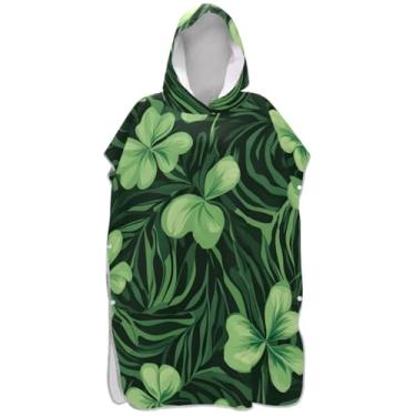Imagem de Joisal Poncho de surf trevo verde para adultos trocador de roupa de praia com capuz toalha absorvente de natação poncho masculino com capuz