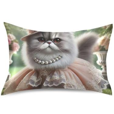 Imagem de Capas de travesseiro engraçadas gatinho adorável gato cetim king queen padrão impressão divertida almofadas refrescantes capas de quarto estética, tamanho padrão, 66 cm x 50 cm