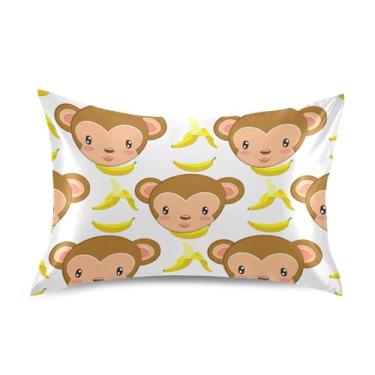 Imagem de Travesseiros padrão King Queen Slips Cute Cartoon Monkey Bananas Cetim Fronhas Engraçadas Conforto Refrigeração Macio Cama Travesseiro Slip King Size 101.6 cm x 50.8 cm
