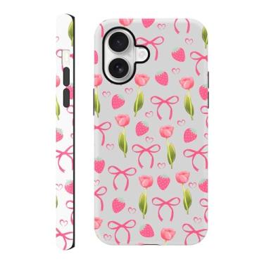 Imagem de FBHGLOA Capa para iPhone 16 de 6,1 polegadas linda tulipa floral capa de telefone híbrida 2 em 1 capa protetora resistente à prova de choque para mulheres e meninas