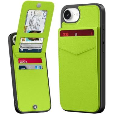 Imagem de Bemal Capa carteira para iPhone 16e, suporte embutido para 6 cartões, bloqueio RFID, suporte de couro PU, fecho magnético, capa de telefone durável à prova de choque para mulheres e homens, verde