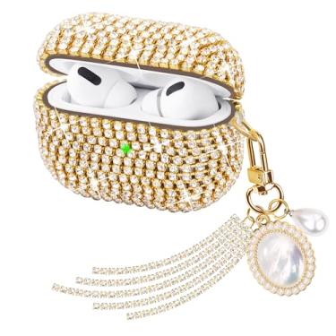 Imagem de Ucharmbead Compatível com AirPods Pro 3, capa protetora com glitter para AirPod Pro 3ª geração com chaveiro brilhante de luxo com alça de cordão para mulheres e meninas (pingente de pérola dourada)