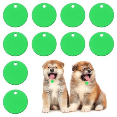 Imagem de PATIKIL Etiquetas para animais de estimação em branco de 1,98 polegadas, 10 peças de etiquetas redondas de alumínio para esculpir nomes, números de telefone ou outras informações pingentes, verde