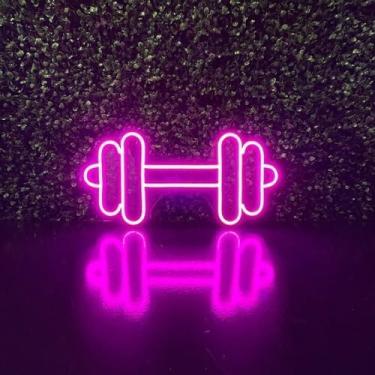 Imagem de Placa Luminária Painel Neon Led - Peso Academia 20x40cm A Escolher (Rosa)