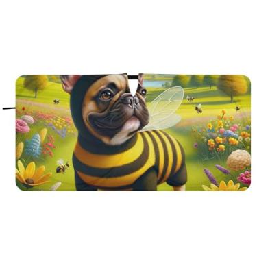 Imagem de Guarda-sol floral engraçado buldogue abelha para pára-brisa de carro Engraçado dobrável pára-brisa automotivo guarda-sol animal floral, 81 cm x 157 cm