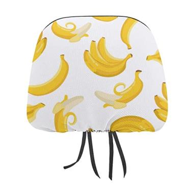 Imagem de Bananas amarelas exóticas de verão sem costura em branco 2 peças capas de protetor de encosto de cabeça universal para assento de carro, capa macia para encosto de cabeça de carro, acessórios de