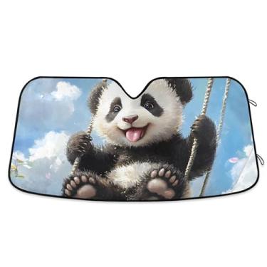 Imagem de Panda, fofo, balanço, azul celeste, para-sol para para-brisa de carro, engraçado, dobrável, capa de para-brisa automotiva, protetor solar, floral, retrátil, L, 144,8 cm x 80 cm