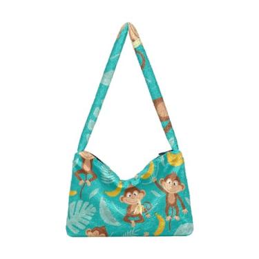 Imagem de GAIGEO Bolsa de ombro feminina Kawaii sereia arco-íris, bolsas femininas, bolsas de outono, Macaco em azul, One Size