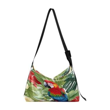 Imagem de Bolsa transversal Hobo Nautical with a Lighthouse and Sea Shells, bolsa transversal de couro grande, bolsa de couro masculina, Araras, pássaros e flores tropicais - 9, One Size