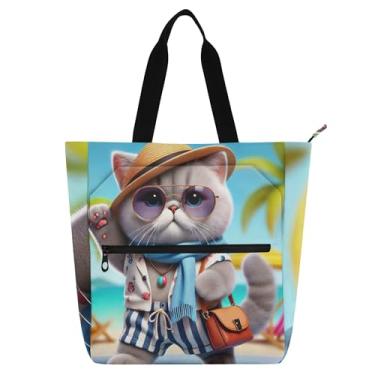 Imagem de GAIGEO Bolsa feminina de trabalho de lona para praia com zíper para professores, presente para amantes de livros