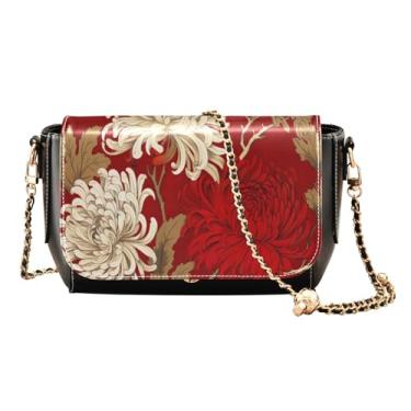 Imagem de GAIGEO Dog is Holding a Heart and Flowers Bolsa de ombro média para mulheres, bolsas de ombro femininas, bolsa transversal de couro feminina, Crisântemo branco e marrom - 2, One Size