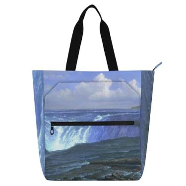 Imagem de GAIGEO Bolsa feminina Albert Bierstadt Niagara Falls, bolsa de trabalho, lona, praia, livro, zíper, presente para professores, para amantes de livros