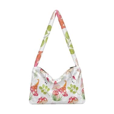 Imagem de Lindas bolsas de ombro femininas para carro, bolsa de pelúcia sob o braço, bolsa feminina para uso ao ar livre, Cogumelos em aquarela, One Size