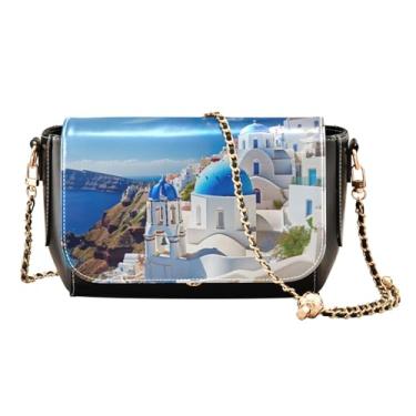 Imagem de GAIGEO Bolsa transversal de couro com flor de peônia rosa para mulheres, tamanho médio, bolsa de ombro feminina, bolsa tiracolo de couro, Edifícios com cúpula azul - 4, One Size