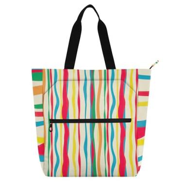 Imagem de GAIGEO Sacola com listras coloridas para mulheres, trabalho, lona, bolsas de tecido, faculdade, escola, professores, amantes de livros