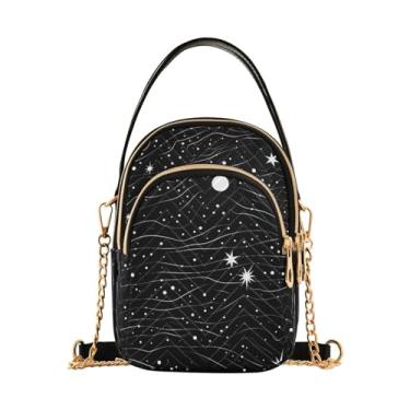 Imagem de GAIGEO Guirlanda de Natal com flores e folhas, bolsa tiracolo pequena, bolsa transversal para mulheres, Constelação de estrelas em um preto-1, One Size