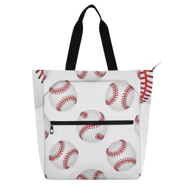 Imagem de Bolsa de trabalho branca de beisebol para mulheres, bolsa de lona de lona, bolsas de mão reutilizáveis para escola, livros, presente para amantes de livros