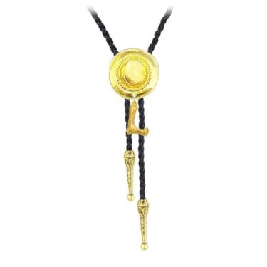 Imagem de JPJZY BRBAM Pingente Bolo Tie Western Cowboy Hat e Letra 3D Letra Bolo Tie Western Cowboy Colar de Couro Masculino, Metal
