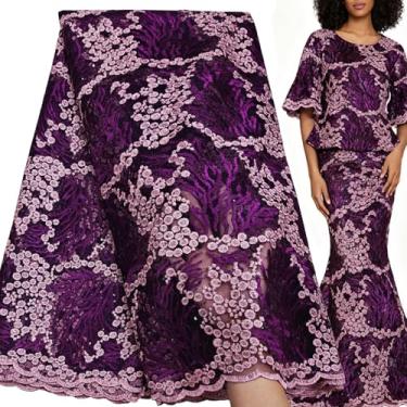 Imagem de Bestway Renda Fashion Lantejoulas Bordado com Strass Tule Francês Tecido de Renda Africana 5 metros Festa de Casamento Nigeriana Asoebi Material de Costura (Magenta)